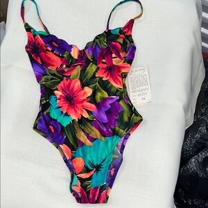 Vintage  Women's Floral One Piece Swimsuit - Multicolor size 14